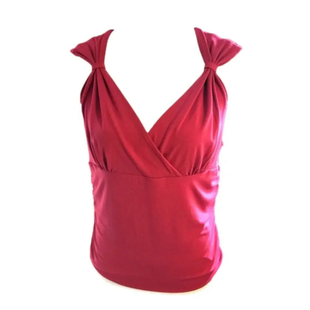 Work to Weekend Surpliced Dark Magenta Sleeveless Top Ruched Sides Women's L